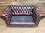 Vintage Chesterfield Two Seater Dark Oxblood Leather Sofa Deep Buttoned