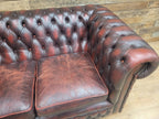 Vintage Chesterfield Two Seater Dark Oxblood Leather Sofa Deep Buttoned