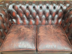 Vintage Chesterfield Two Seater Dark Oxblood Leather Sofa Deep Buttoned