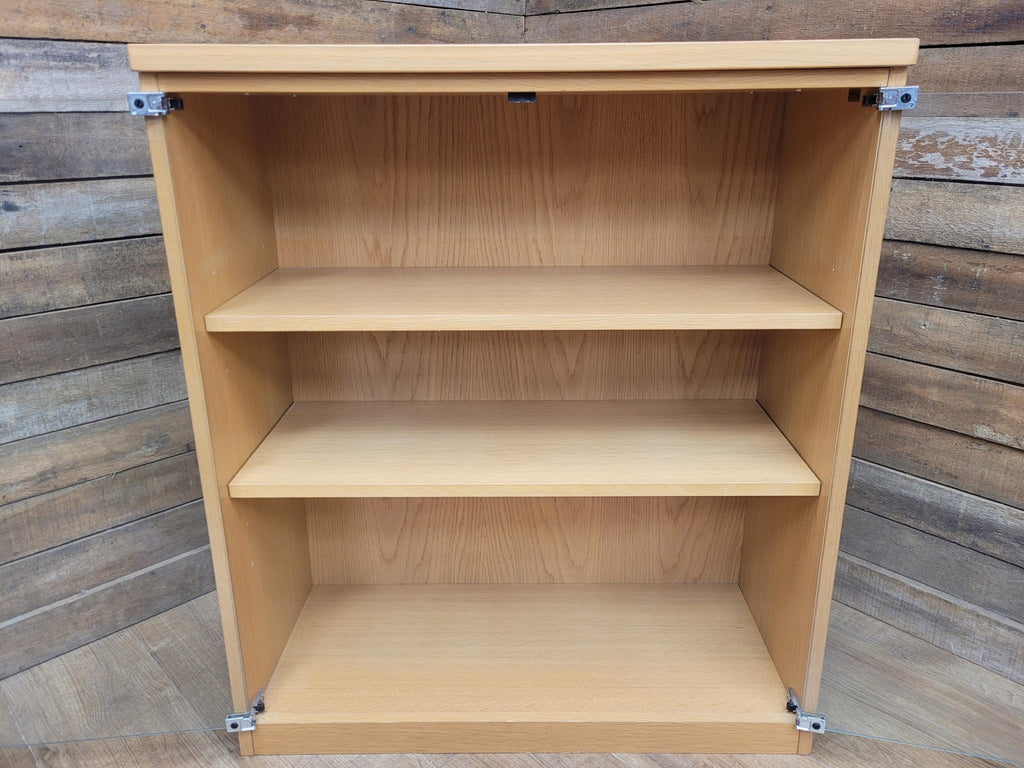 Oak Effect Glazed Display Cabinet Adjustable Shelves Two Available