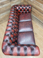 Oxblood Leather Chesterfield Three Seater Sofa Deep Buttoned Vintage