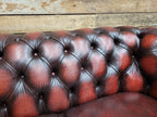 Oxblood Leather Chesterfield Three Seater Sofa Deep Buttoned Vintage