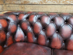Oxblood Leather Chesterfield Three Seater Sofa Deep Buttoned Vintage