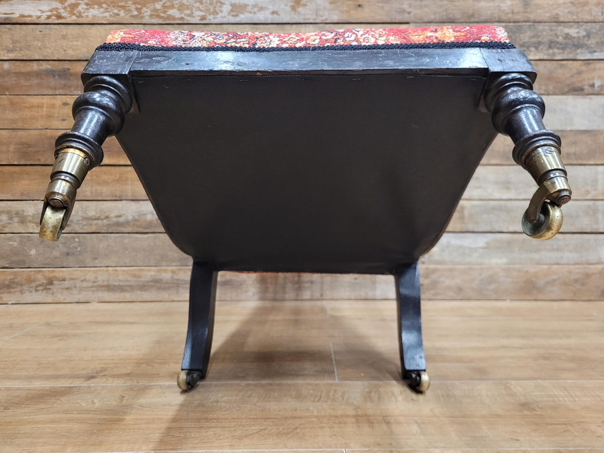 Victorian Ebonised Gothic Revival Nursing Chair Moroccan Fabric Brass Castors