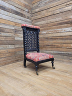 Victorian Ebonised Gothic Revival Nursing Chair Moroccan Fabric Brass Castors