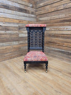 Victorian Ebonised Gothic Revival Nursing Chair Moroccan Fabric Brass Castors