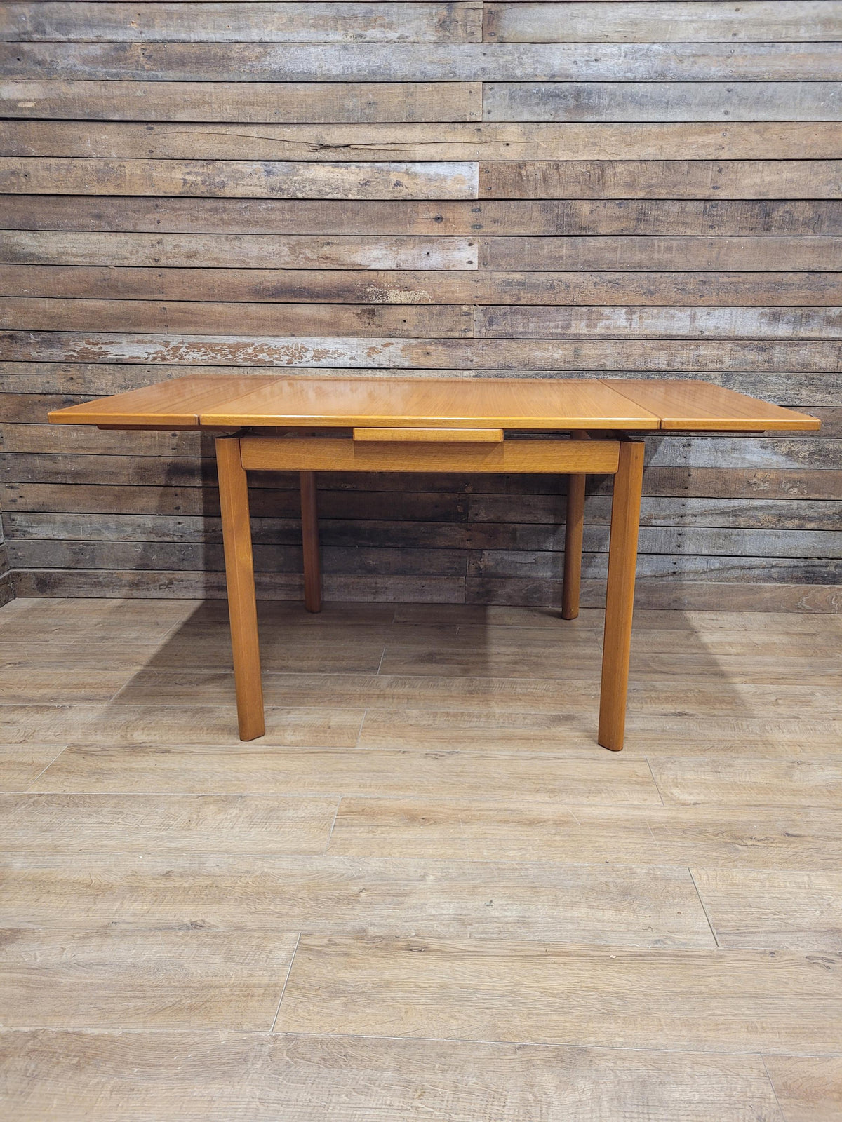 Mid Century Teak Extending Dining Table Pull Out Leaves Removable Legs