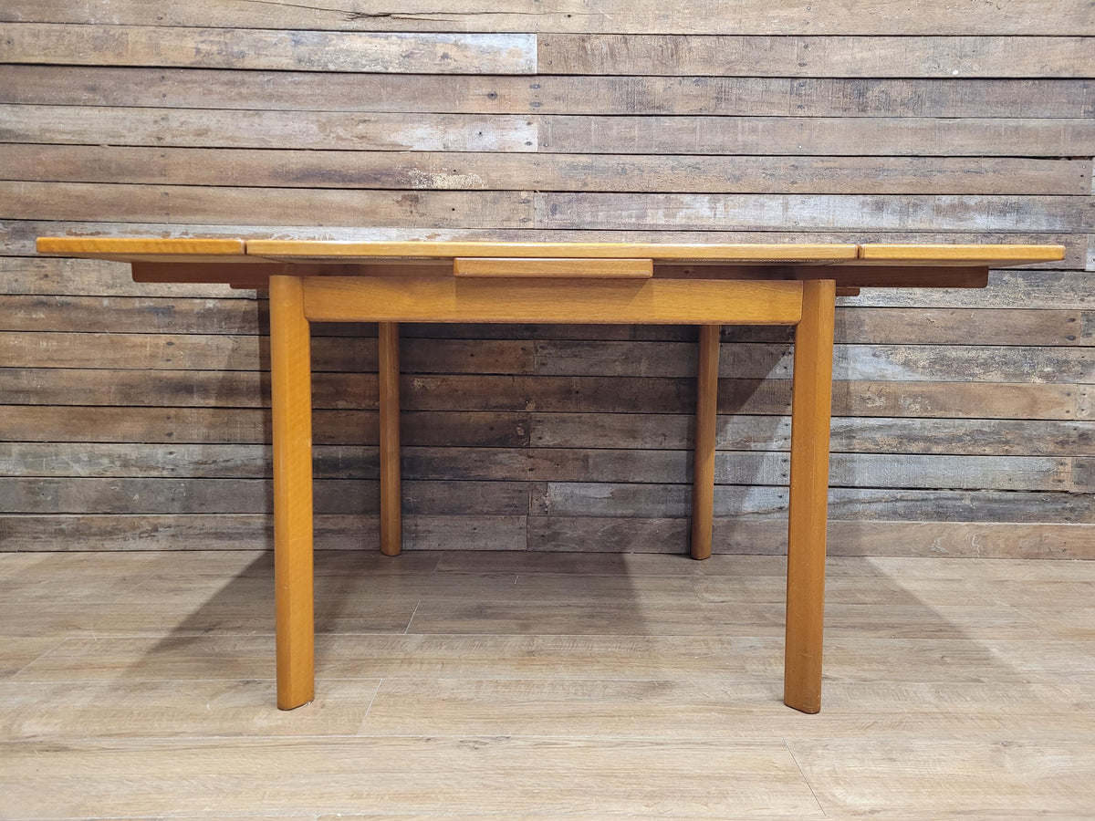 Mid Century Teak Extending Dining Table Pull Out Leaves Removable Legs