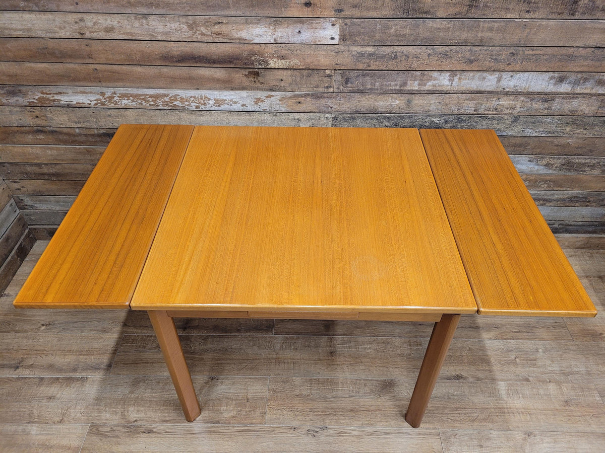 Mid Century Teak Extending Dining Table Pull Out Leaves Removable Legs
