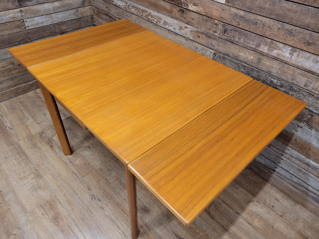 Mid Century Teak Extending Dining Table Pull Out Leaves Removable Legs