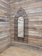 Reclaimed Architectural Wrought Iron Grille Mirror Early Mid Century