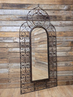 Reclaimed Architectural Wrought Iron Grille Mirror Early Mid Century