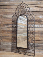Reclaimed Architectural Wrought Iron Grille Mirror Early Mid Century