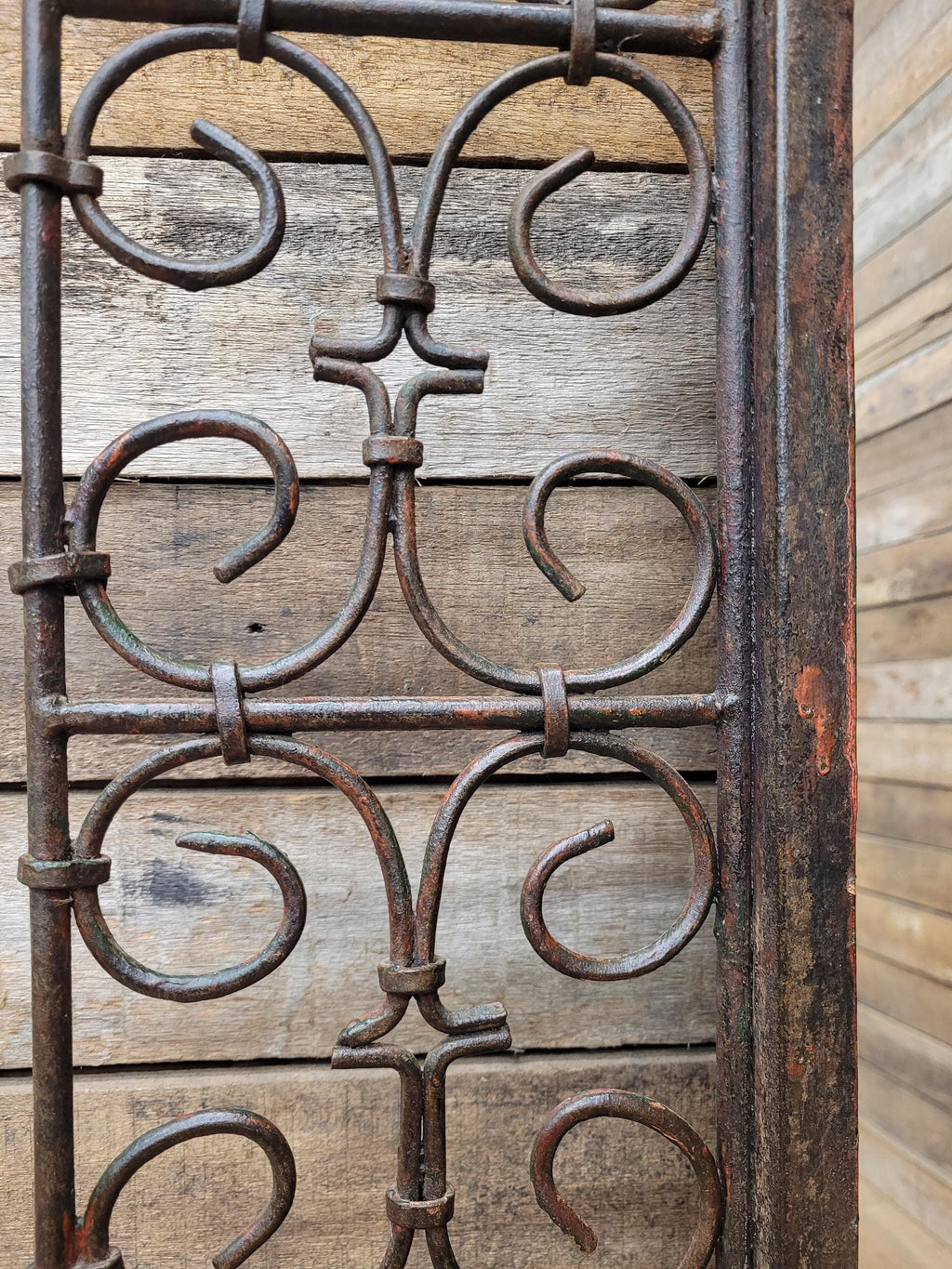Reclaimed Architectural Wrought Iron Grille Mirror Early Mid Century