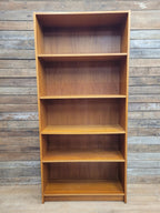 Mid Century Teak Tall Bookcase Adjustable Shelves Vintage Storage
