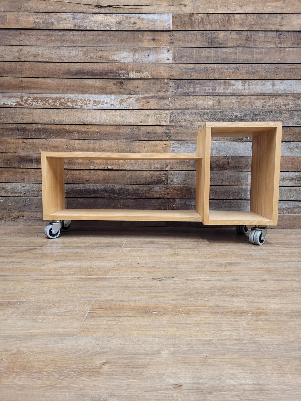 Solid Oak Finger Joint Media Unit TV Stand Industrial Castors