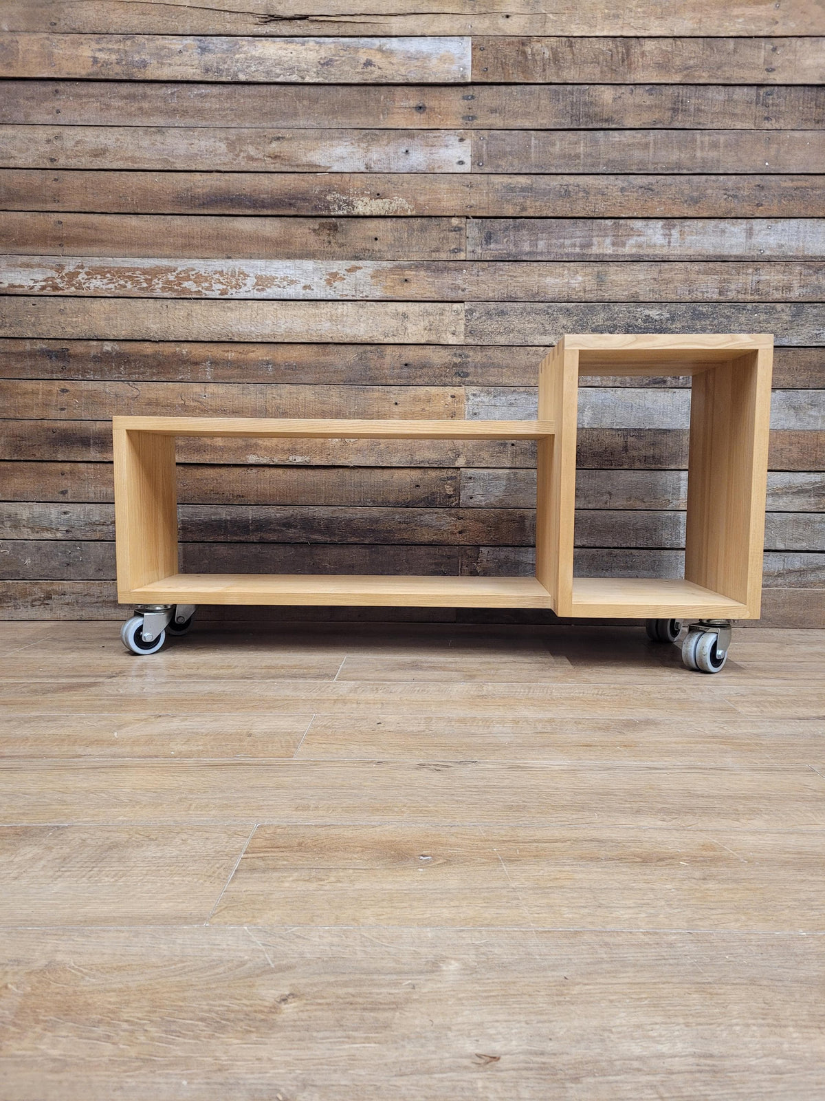 Solid Oak Finger Joint Media Unit TV Stand Industrial Castors