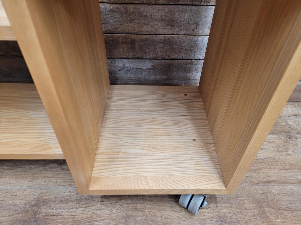 Solid Oak Finger Joint Media Unit TV Stand Industrial Castors