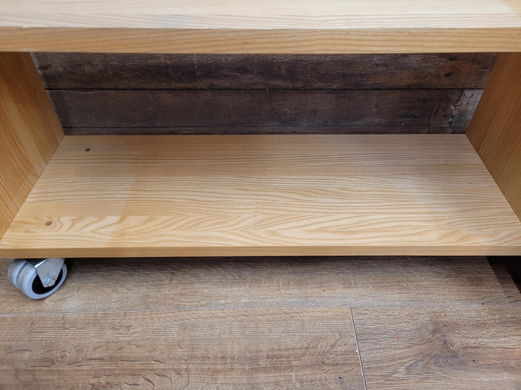 Solid Oak Finger Joint Media Unit TV Stand Industrial Castors