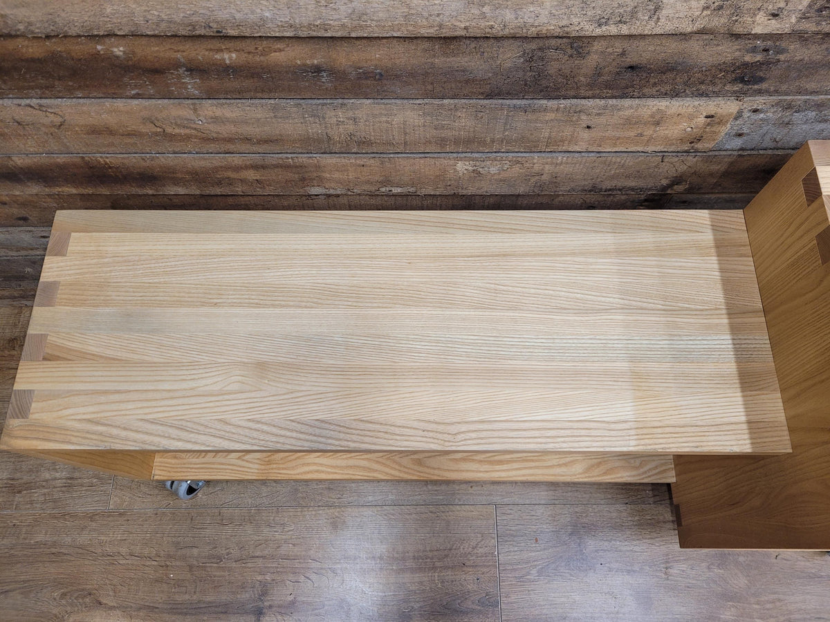 Solid Oak Finger Joint Media Unit TV Stand Industrial Castors