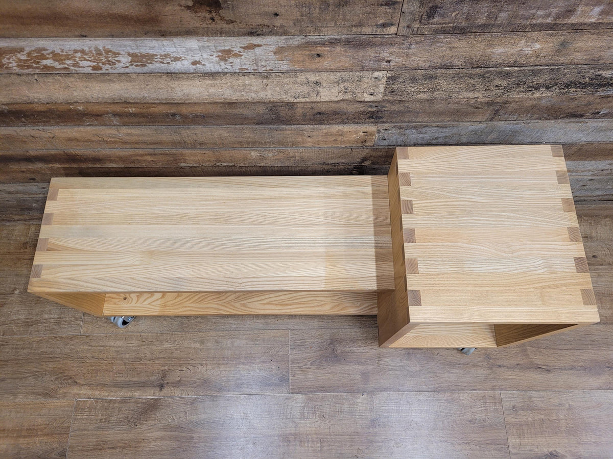 Solid Oak Finger Joint Media Unit TV Stand Industrial Castors