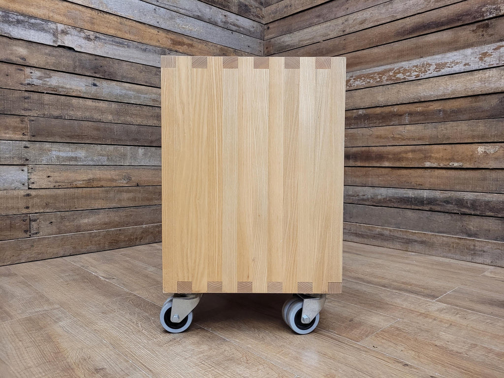 Solid Oak Finger Joint Media Unit TV Stand Industrial Castors
