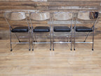 Four Mid Century Chrome Folding Chairs Black Vinyl Space Age MCM Retro Chic