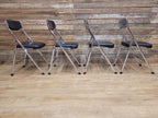 Four Mid Century Chrome Folding Chairs Black Vinyl Space Age MCM Retro Chic