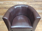 Pair Brown Faux Leather Tub Chairs With Matching Footstools
