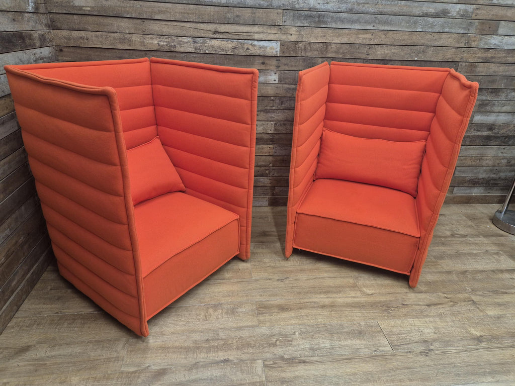 Vitra Armchairs Orange Fabric Alcove Plume Contract Highback Matching Pair