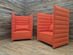 Vitra Armchairs Orange Fabric Alcove Plume Contract Highback Matching Pair