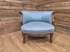 French Louis XV Style Walnut Tub Armchair Blue Upholstery