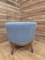 French Louis XV Style Walnut Tub Armchair Blue Upholstery