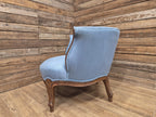 French Louis XV Style Walnut Tub Armchair Blue Upholstery