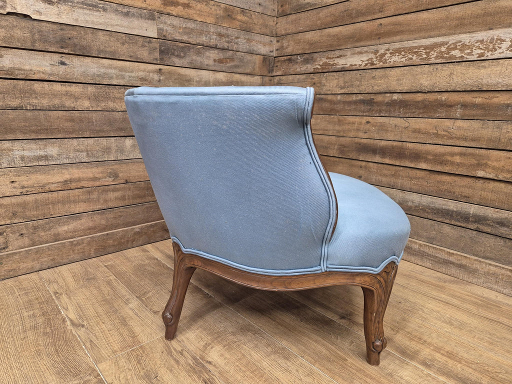 French Louis XV Style Walnut Tub Armchair Blue Upholstery