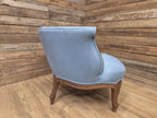 French Louis XV Style Walnut Tub Armchair Blue Upholstery