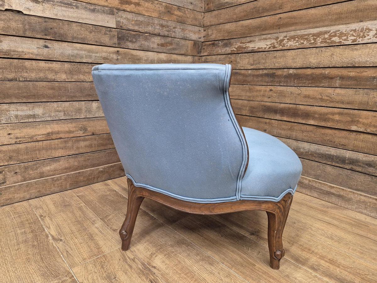 French Louis XV Style Walnut Tub Armchair Blue Upholstery
