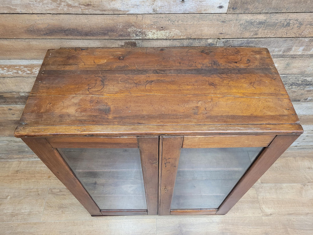 Vintage Pine Glazed Display Cabinet Two Doors Rustic Bookcase