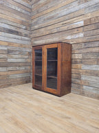 Vintage Pine Glazed Display Cabinet Two Doors Rustic Bookcase