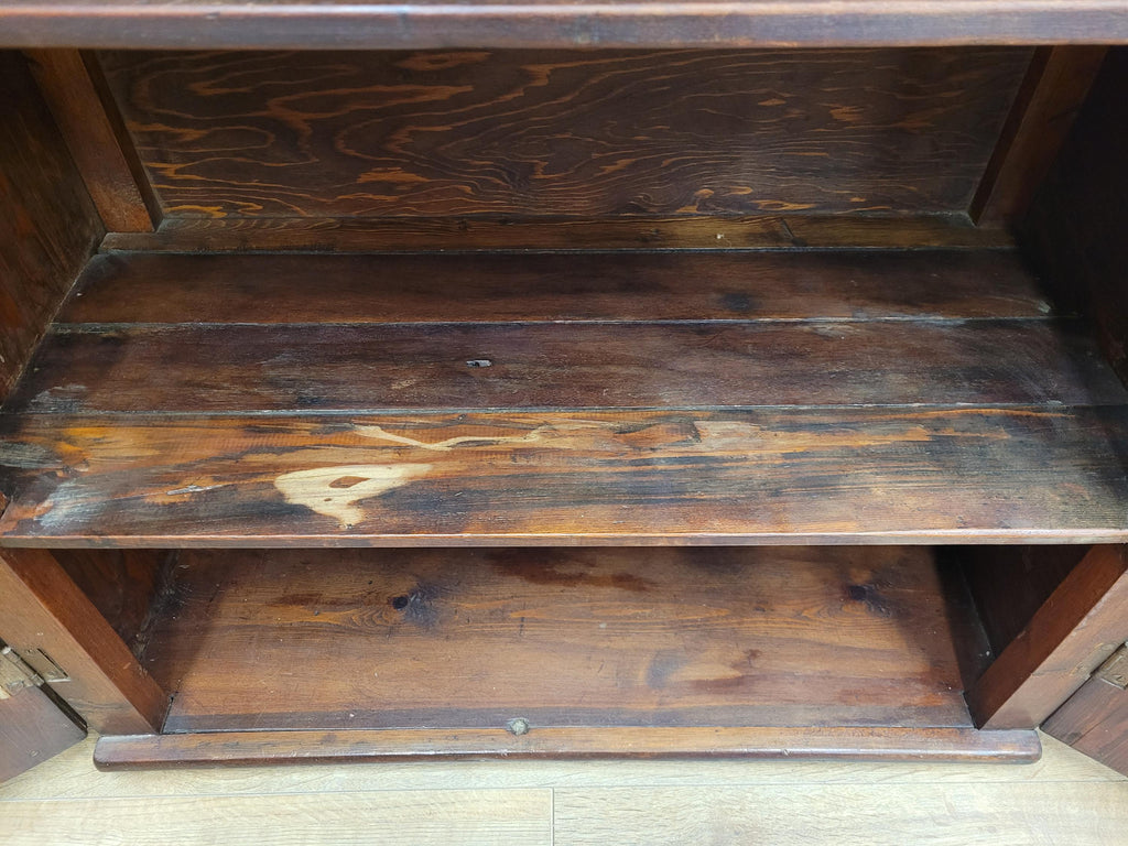 Vintage Pine Glazed Display Cabinet Two Doors Rustic Bookcase
