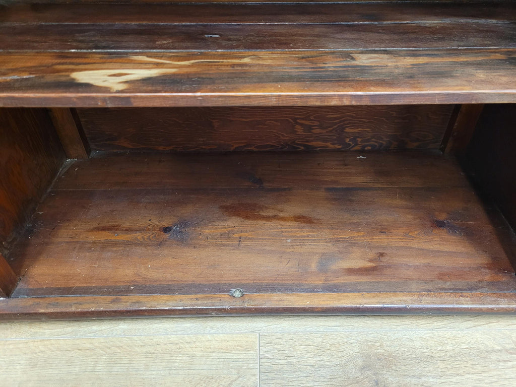 Vintage Pine Glazed Display Cabinet Two Doors Rustic Bookcase