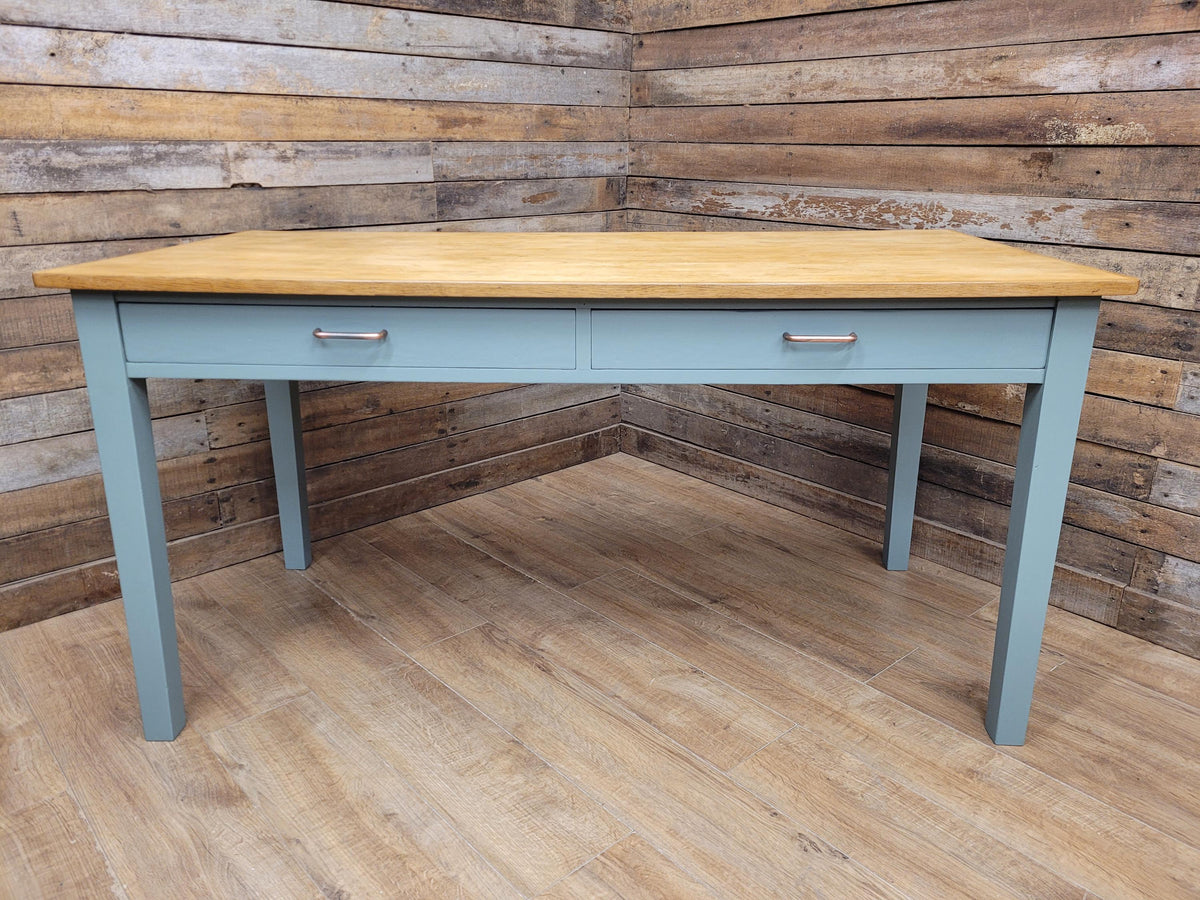 Vintage Wooden Writing Desk Painted Carriage House Two Drawers Kitchen Table
