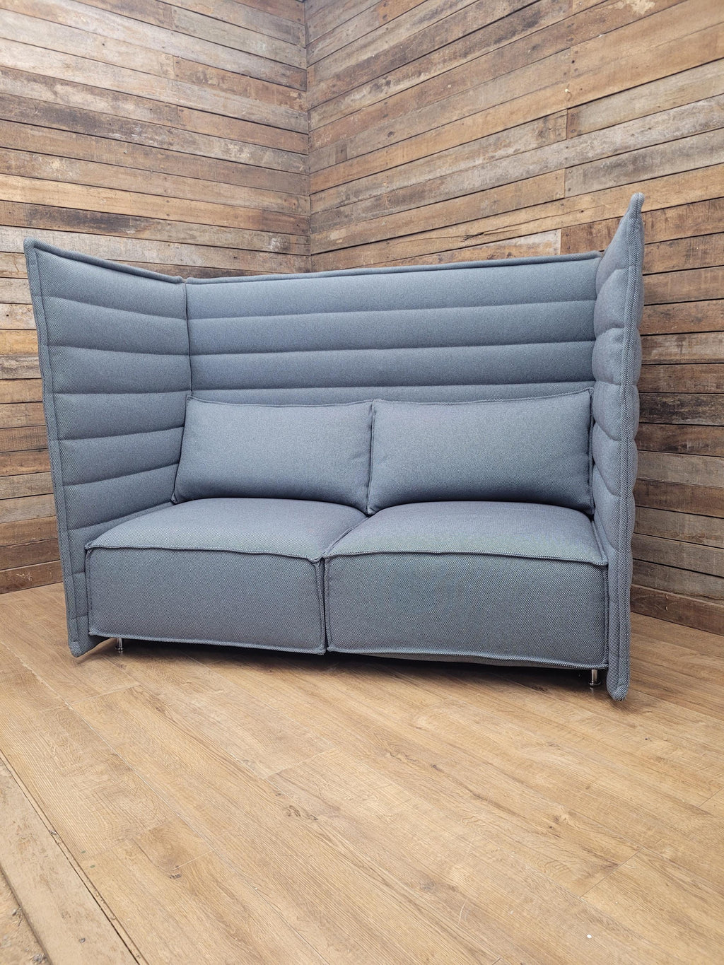 Vitra Sofa Grey Fabric Alcove Plume Contract Highback Two Seater