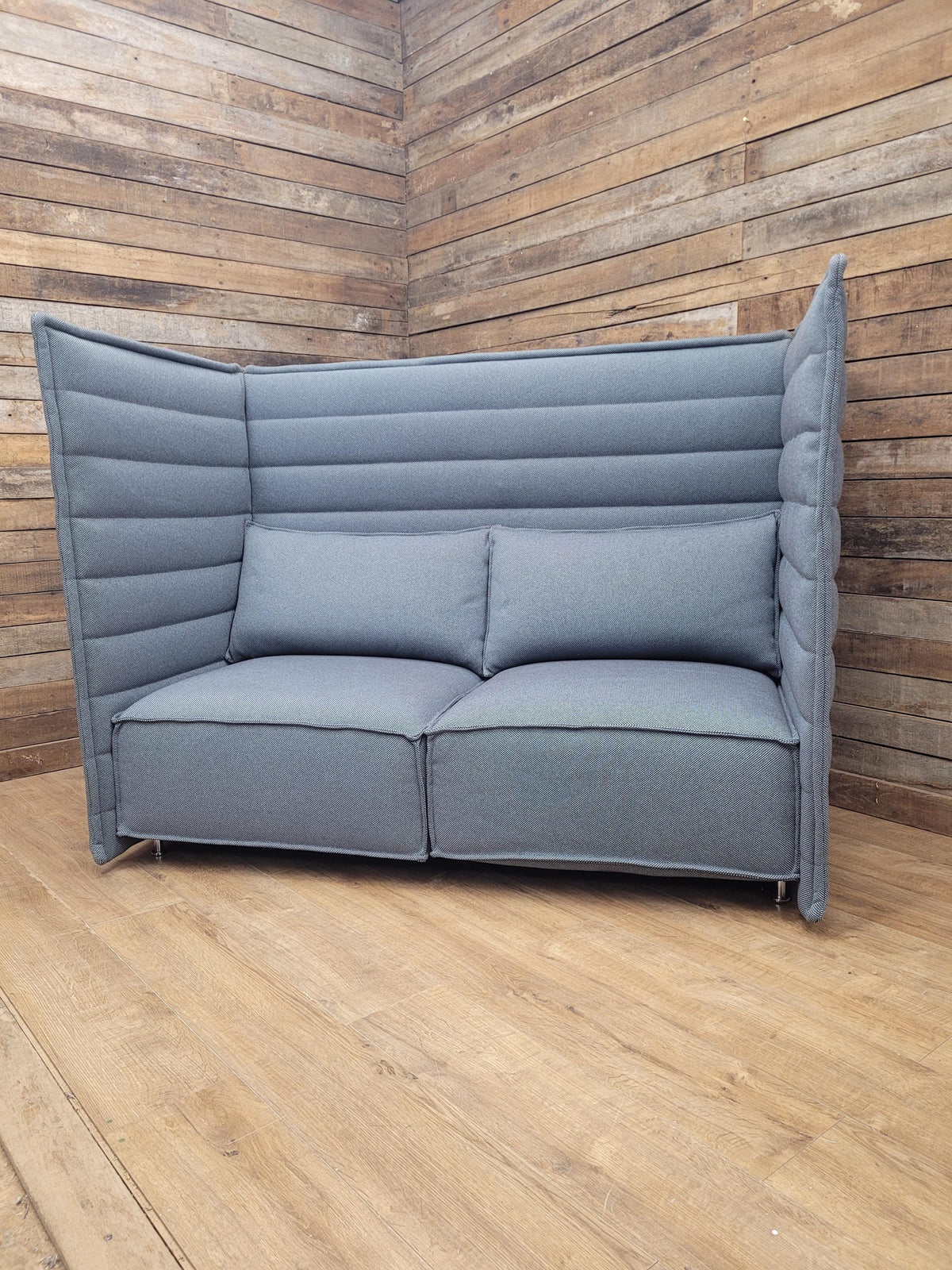 Vitra Sofa Grey Fabric Alcove Plume Contract Highback Two Seater