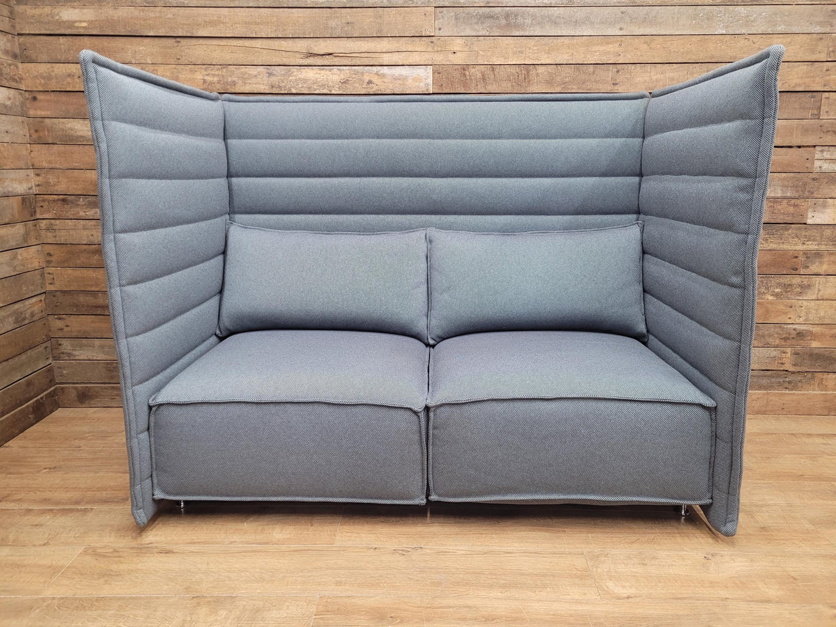 Vitra Sofa Grey Fabric Alcove Plume Contract Highback Two Seater