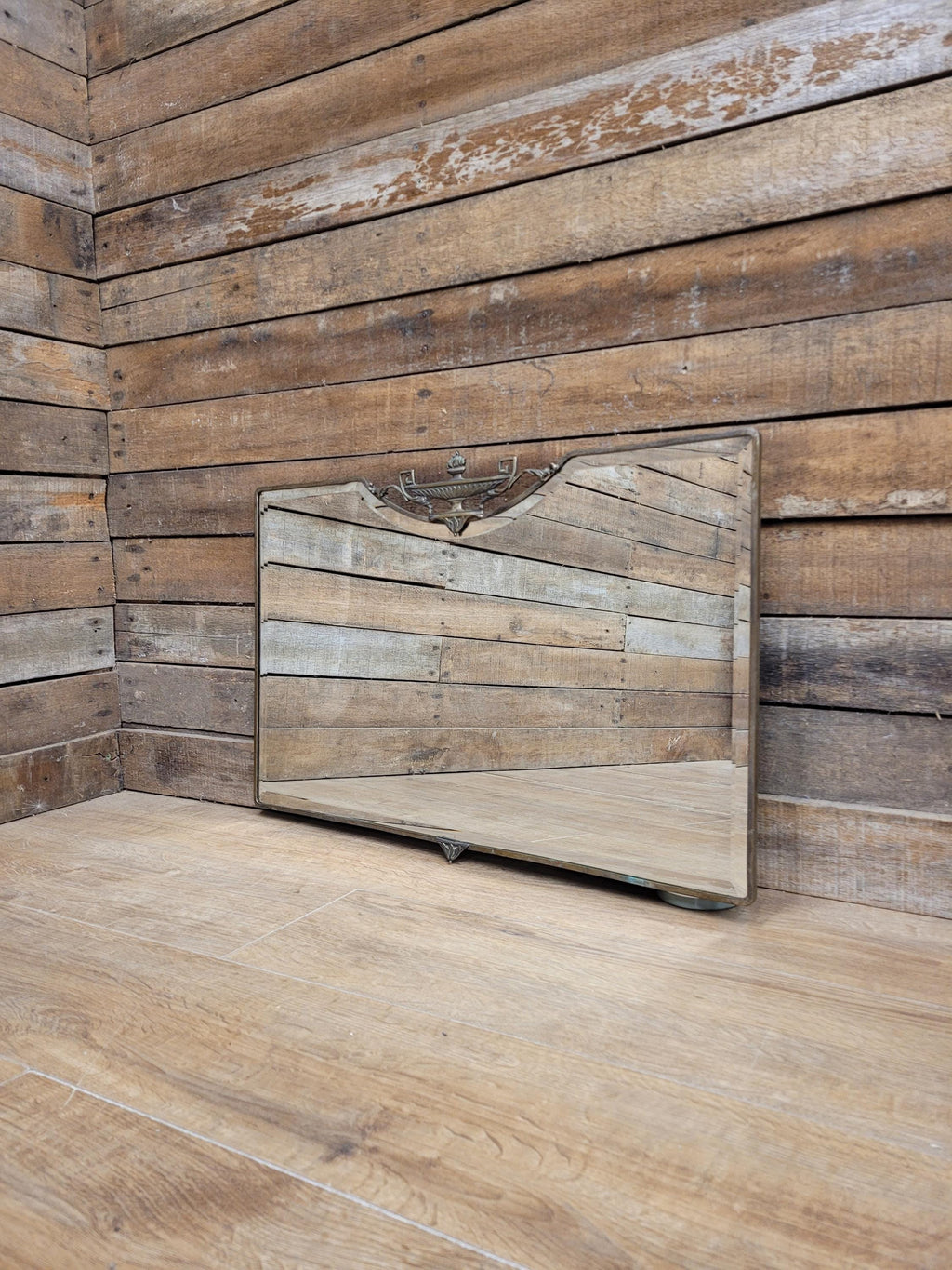 Art Deco Neoclassical Metal Framed Bevelled Wall Mirror Urn Detail