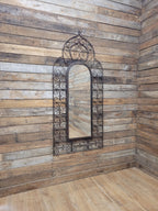 Reclaimed Architectural Wrought Iron Grille Mirror Early Mid Century