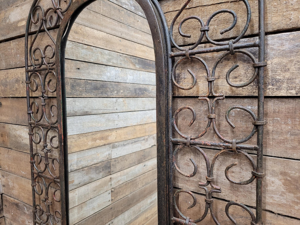 Reclaimed Architectural Wrought Iron Grille Mirror Early Mid Century