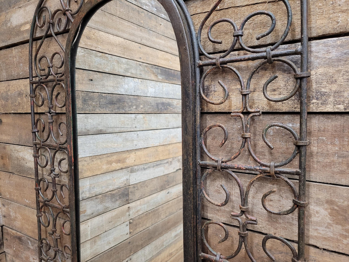 Reclaimed Architectural Wrought Iron Grille Mirror Early Mid Century