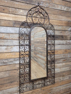 Reclaimed Architectural Wrought Iron Grille Mirror Early Mid Century